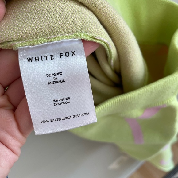 White Fox Knitted Flare Pants - Lime Green + Pink Retro Squiggle Pattern - Small - Picture 6 of 14